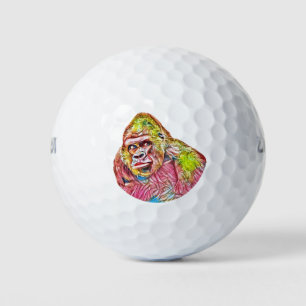 Balles De Golf Peinture de Gorilla rose bleu jaune
