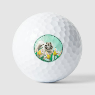 Balles De Golf Peinture de Keeshond dans les tulipes, Art origina