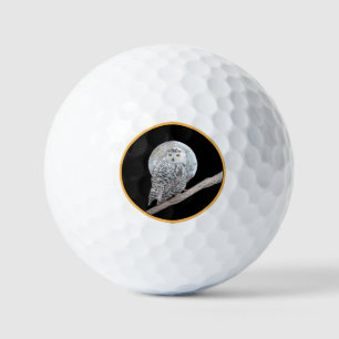 Balles De Golf Peinture sur la Chouette neigeuse et la Lune - Art