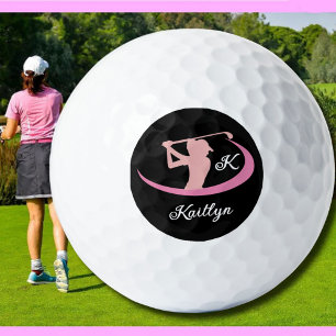 Balles De Golf Personnalisé Rose Dames Monogramme Nom Golfeur