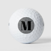 Balles De Golf Personnaliser monogramme initial noir blanc rayure (Devant)