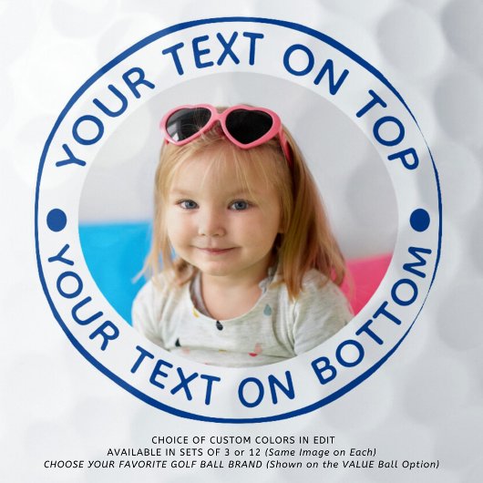 Balles De Golf Photo personnalisée Texte bleu personnalisé