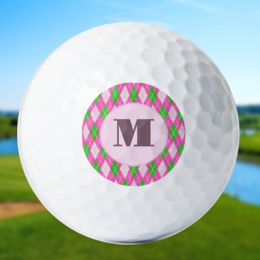 Balles De Golf Pink Green preppy argyle custom monogram ladies