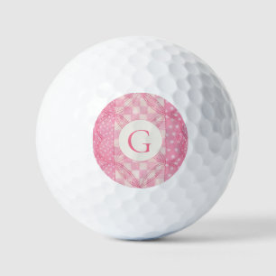 Balles De Golf PINK HEART QUILT Golf Balls + Initiale