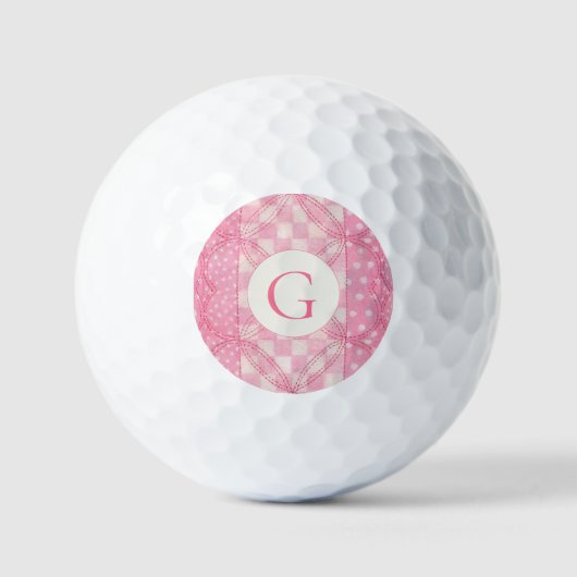 Balles De Golf PINK HEART QUILT Golf Balls + Initiale (Recto)