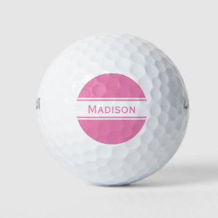 Balles De Golf Pink White Strips Nom Monogramme