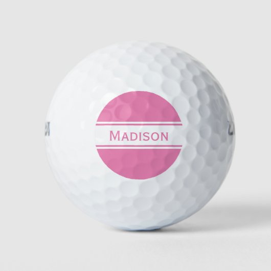 Balles De Golf Pink White Strips Nom Monogramme (Devant)