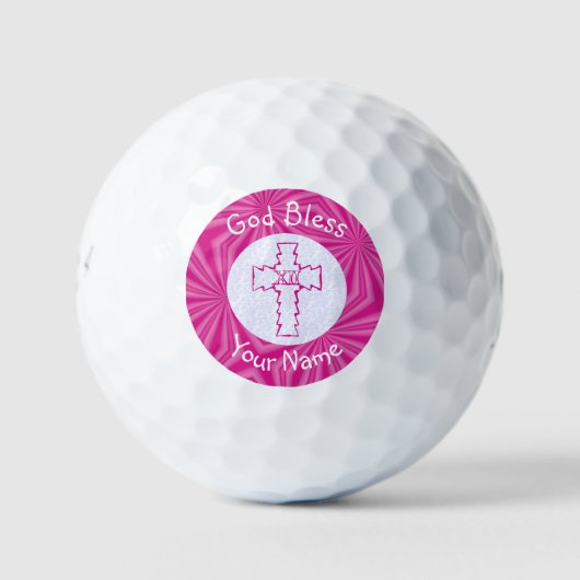 Balles De Golf Pink Zig Zag Christian Cross Personnalisé (Devant)