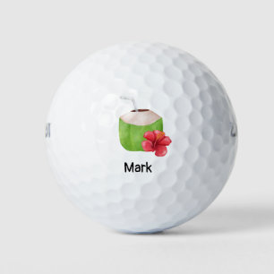 Balles De Golf Plage Thème Cocotier avec Hibiscus Hawaii Flower