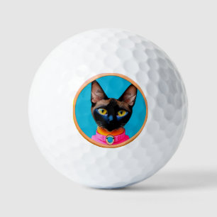 Balles De Golf Portrait de chat stylisé avec des couleurs vives