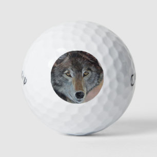 Balles De Golf portrait de la faune peinture de loup gris