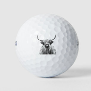 Balles De Golf Portrait de vache noir et blanc des Highlands