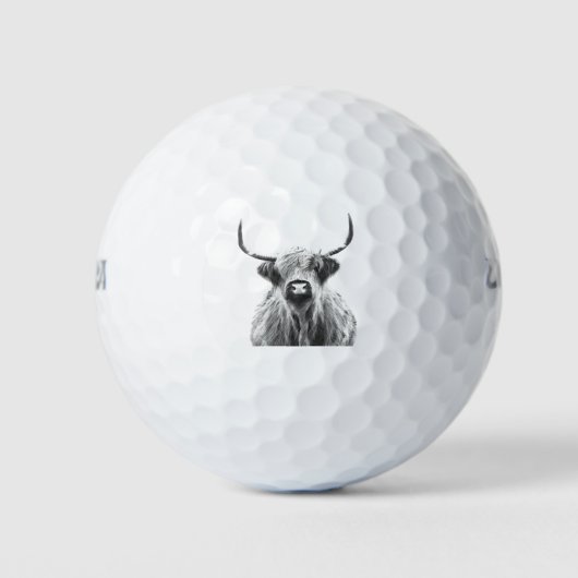 Balles De Golf Portrait de vache noir et blanc des Highlands (Devant)
