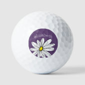 Balles De Golf Purple and Yellow Whimsical Daisy Ajouter un nom (Recto)