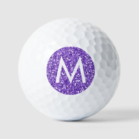 Balles De Golf Purple Sparkly Look Moderne Personnalisé Initiale (Recto)