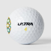 Balles De Golf Retro Diamond dans Circle Pattern Blue Green Gold (Logo)