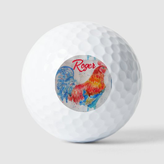 Balles De Golf Rooster rouge aquarelle peinture art poulet (Recto)