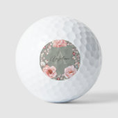 Balles De Golf Rose d'aquarelle Wreath personnalisée | Vert sage (Recto)