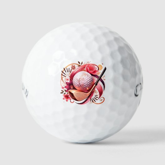 Balles De Golf Rose et or floraux (Recto)