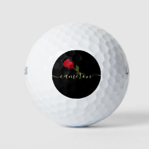 Balles De Golf Rose Rouge Sur Noir Et Or Monographié