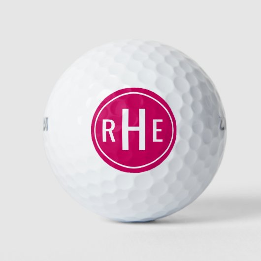 Balles de golf rose vif monogramme moderne (Devant)