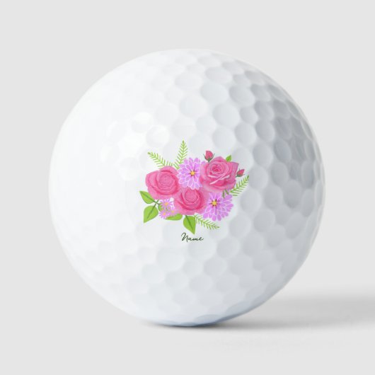 Balles De Golf Roses et dahlias avec ballons de golf texte (Recto)