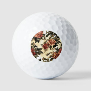 Balles De Golf Roses Floral Aquarelle, Motif Peonies.