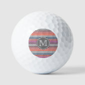 Balles De Golf Rouge blanc gris Chevron Zigzag Monogramme (Recto)