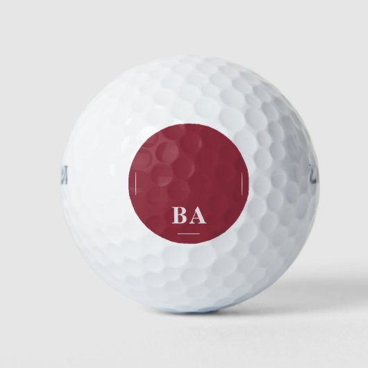 Balles De Golf Rouge Grenat Couleur Uni Initiales Blanches (Devant)