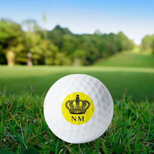 Balles De Golf Rouleau jaune noir roi monogramme initiales