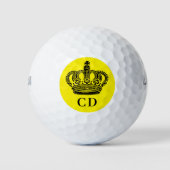 Balles De Golf Rouleau jaune noir roi monogramme initiales (Devant)