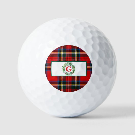 Balles De Golf Royal Stewart Xmas Plaid MONOGRAS Wreath (Recto)