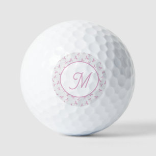 Balles De Golf Ruban aquarelle rose Coquette frangée monogrammé