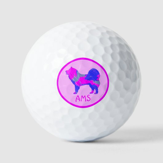 Balles De Golf Samoyé mignon chien rose Silhouette Monogramme (Recto)