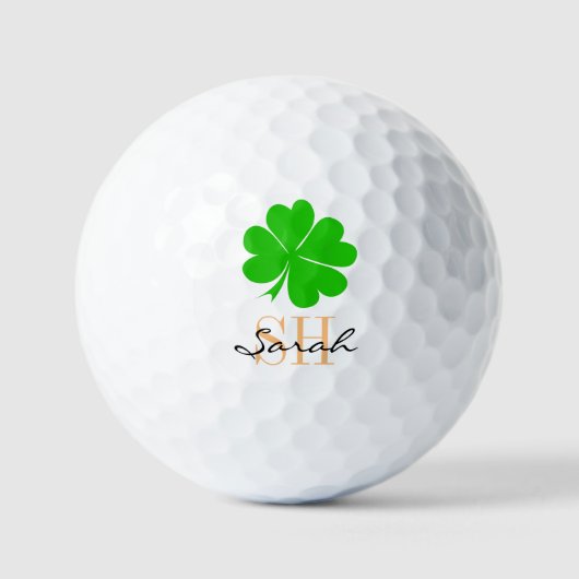 Balles De Golf Shamrock & Lucky Clover feuille monogrammed / Irla (Recto)