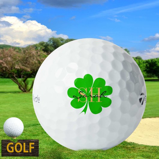 Balles De Golf Shamrock & Lucky Clover feuille monogrammed / Irla