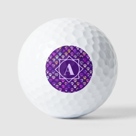 Balles De Golf Silhouette d'animal Purple Monogramme personnalisé (Recto)