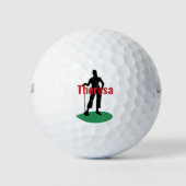 Balles De Golf Silhouette De Golfeuse Femelle Sur La Coutume Vert (Devant)