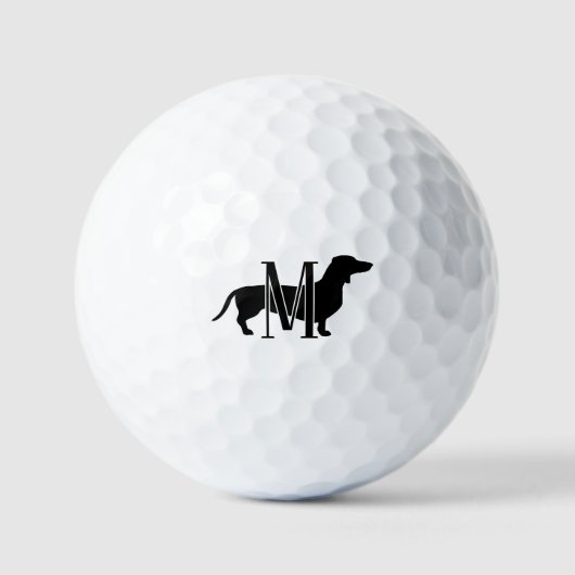 Balles De Golf Silhouette de teckel à initiale monogrammée (Recto)