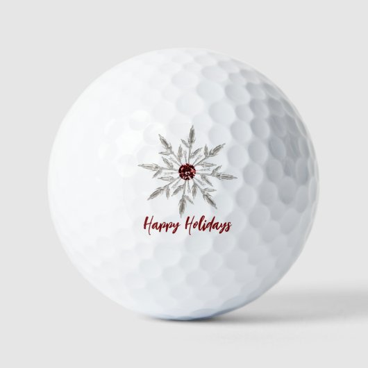 Balles De Golf Silver Red Crystal Snowflake Joyeuses vacances (Recto)
