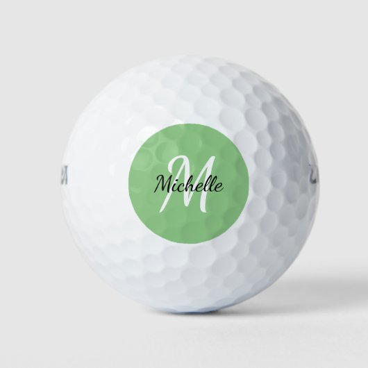Balles De Golf Simple moderne Monogramme vert Nom + Initiale (Devant)