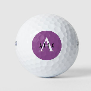 Balles De Golf Simple moderne violet nom du monogramme + initial