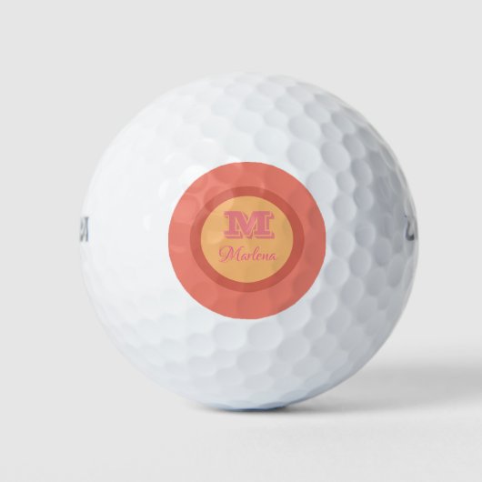 Balles De Golf Simple rose orange Monogramme moderne Nom élégant (Devant)