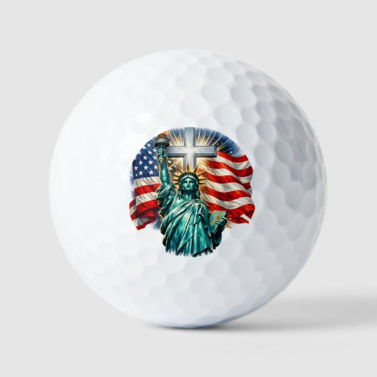 Balles De Golf Statue de la Liberté avec drapeaux et croix (Recto)