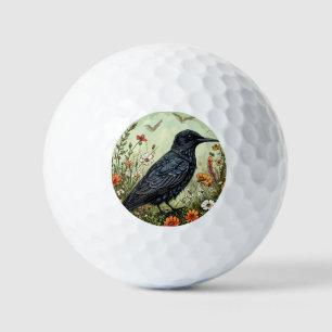 Balles De Golf Sterne noire oiseau parmi les fleurs épanouies