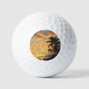 Balles De Golf Style Vintage Hawaïen Voyage Côte Mer Coucher de s