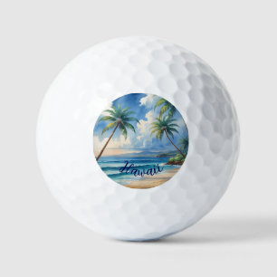 Balles De Golf Style Vintage Hawaïen Voyage Honolulu Mer Bleue