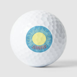 Balles De Golf Sunshine Jaune Dans Ciel Bleu Nom Personnalisé