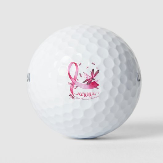 Balles De Golf Survivant Dragonfly Pink Ribbon Cancer du sein (Devant)