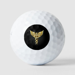 Balles De Golf Symbole caducee polygonale en or